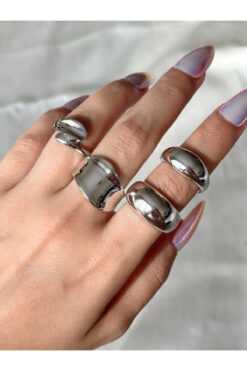 Eylülün Takısı Kadın Gümüş Renk 4 lü Tasarım Yüzük Seti