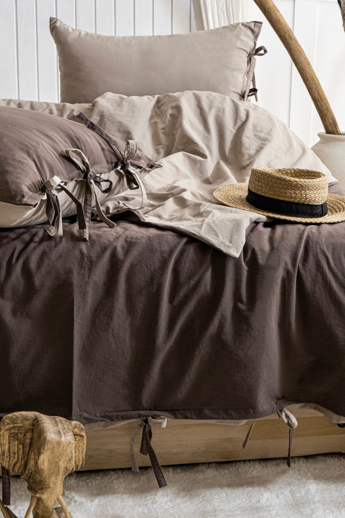 Çulha COLORFULL NEV.TAKIMI KAHVE-BEJ,%100 PAMUK, ÇİFT KİŞİLİK YIKAMALI