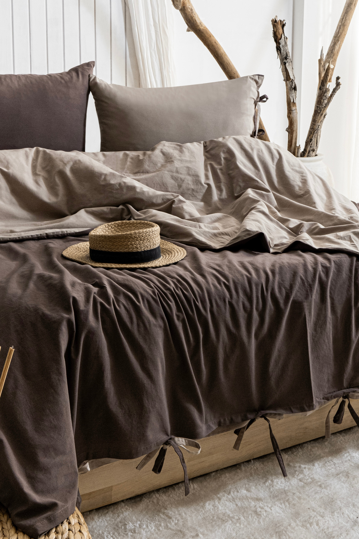 Çulha COLORFULL NEV.TAKIMI KAHVE-BEJ,%100 PAMUK, ÇİFT KİŞİLİK YIKAMALI - Görsel 2