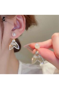 Pelin Aksesuar İncili Taşlı Hayalet Balık Kuyruğu Küpe