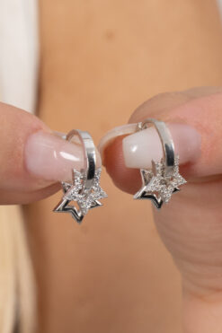 Söğütlü Silver Gümüş Rodyumlu Zirkon Taşlı Yıldız Sallantılı Halka Küpe Sgtl11152rodaj