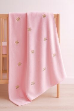 eradkids Premıum kedi Desenli Nakışlı Bebek Battaniyesi 90 X 110 pembe Wellsoft ANTİ-BAKTERİYEL