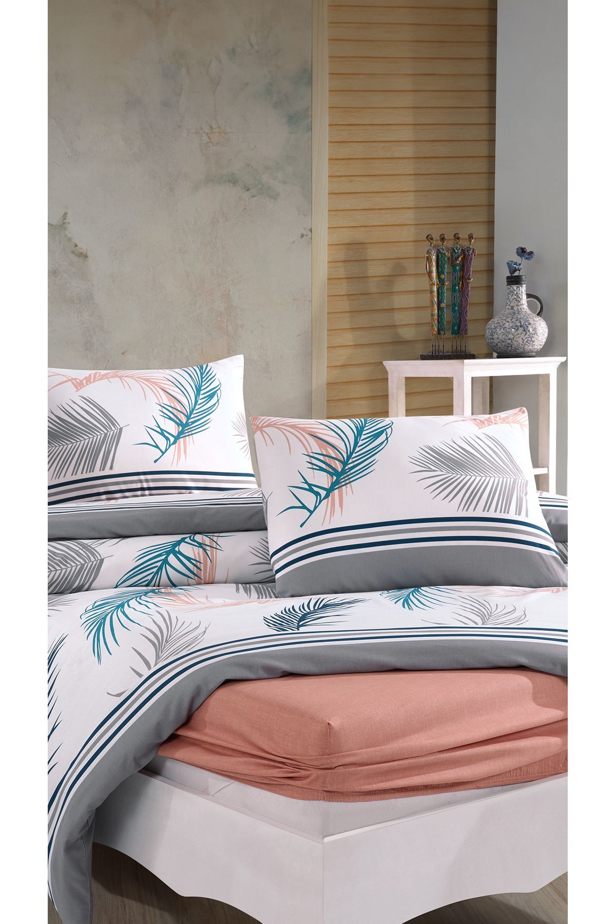 Elart Nevresim Takımı Ranfors Çift Kişilik 4 Parça Helen Pudra