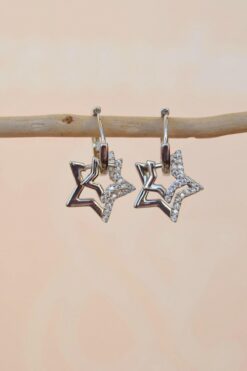 Sacce Scarves&Accessories İki Yıldız Charmlı Halka Küpe Gümüş Renkli