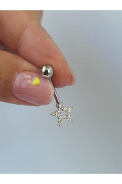 kurukafagift Yıldız Zirkon Taşlı  Zarif Çelik Göbek Piercing