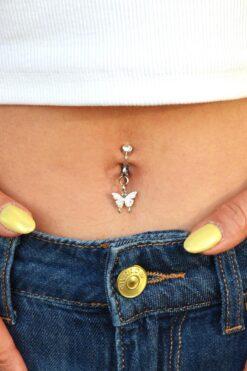 Sacce Scarves&Accessories Delik Gerektirmeyen Kelebek Figürlü Sıkıştırmalı Göbek Piercingi Mıknatıslı