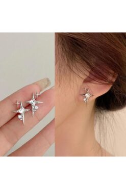 toptanhanem Kuzey Yıldızı Taşlı Tasarım Çelik Gümüş Küpe |  Kararmaz Antialerjik Küpe