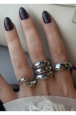 KİLİGİSTANBUL GÜMÜŞ RENK FİNN 3'LÜ İRİ YÜZÜK