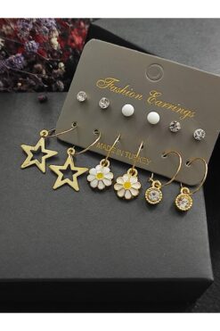 Genel Markalar Papatya Çoklu Gold Küpe Seti