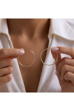 Sembol Gold 14K Altın Halka Küpe 1,2 mm 3.8 cm GİZLİ KİLİT