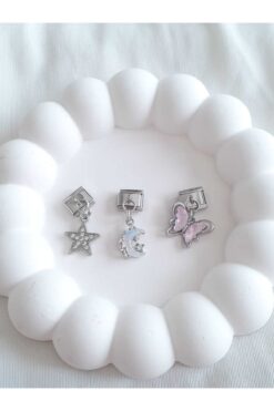 bijoux uniques Çelik Yıldız&Ay&Kelebek İtalyan Charm