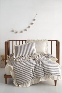 Macas Home Bluesky Bebe %100 Pamuk Fırfırlı Ipliği Boyalı Nevresim Takımı 100*150