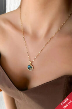 The Collection Kararmaz Gökyüzü Model Gold Kadın Gezegen Çelik Kolye