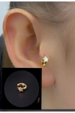 Arescollection Cerahi Çelik Zirkon Taşlı Tragus Helix Lobe Kıkırdak Uyumlu Halka Piercing
