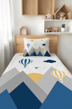 Talia Home Mavi Kuş Vadisi Dağ Desenli Tek Kişilik Çocuk PİKE Takımı