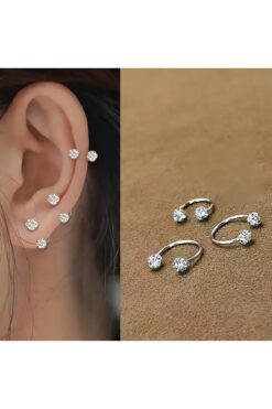 Melantis 3'lü 316l Kararmaz Cerrahi Çelik Kristal Taşlı Kıkırdak Dudak Burun Septum Tragus Piercing