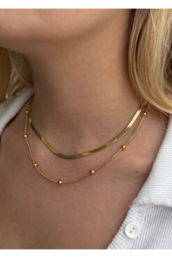 KİLİGİSTANBUL Gold Renk Çelik Ikili Kolye Italyan&topçuk