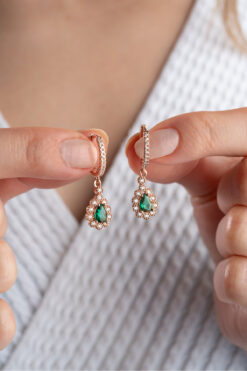 Silvano Jewelry 925 Ayar Gümüş Zümrüt Yeşili Damla Küpe