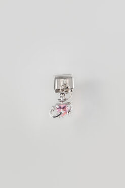 shop İtalyan Charm Premium Paslanmaz Çelik Pembe Kalp Taşlı