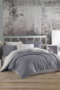 Taç Kristal Çift Kişilik Terry Cotton Puzzle Gri Nevresim Takımı