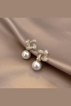 DEMOKAN Kadın Küpe İnci Taşlı Modern Şık Tasarım Zarif Kararmaz Küpe