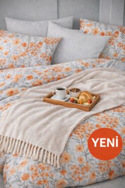 Sheri Home YENİ KIRÇİÇEK MODEL Çift Kişilik Nevresim (Yorgan Kılıfı+2 Adet Yastık Kılıfı)ORANGE88865672026