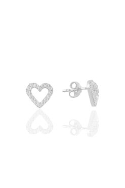 Söğütlü Silver Gümüş Rodyumlu Zirkon Taşlı Içi Boş Kalp Küpe Sgtl11094rodaj