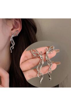 Pelin Aksesuar Silver Uzun Yarım Fiyonk Küpe