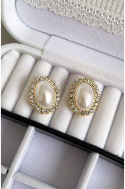 Happyline Kenarları taşlı ve incili büyük küpe gold kaplama Choker tasma 2,5 cm