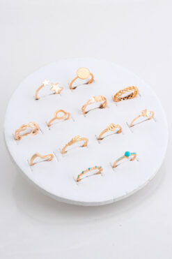 Sortie Aksesuar Karma Figürlü Değişken Model 15'li Boyu Ayarlanabilir ve Eklem Kombin Yüzük Seti