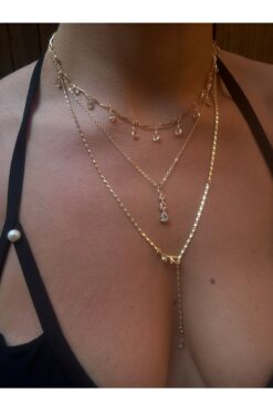 pop up store Damla Taş Üçlü Zincir Zirkon Kolye Set