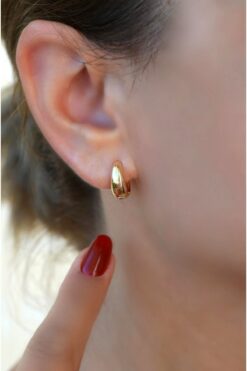 Sacce Scarves&Accessories Gold Renk Bombeli Düz Halka Küpe