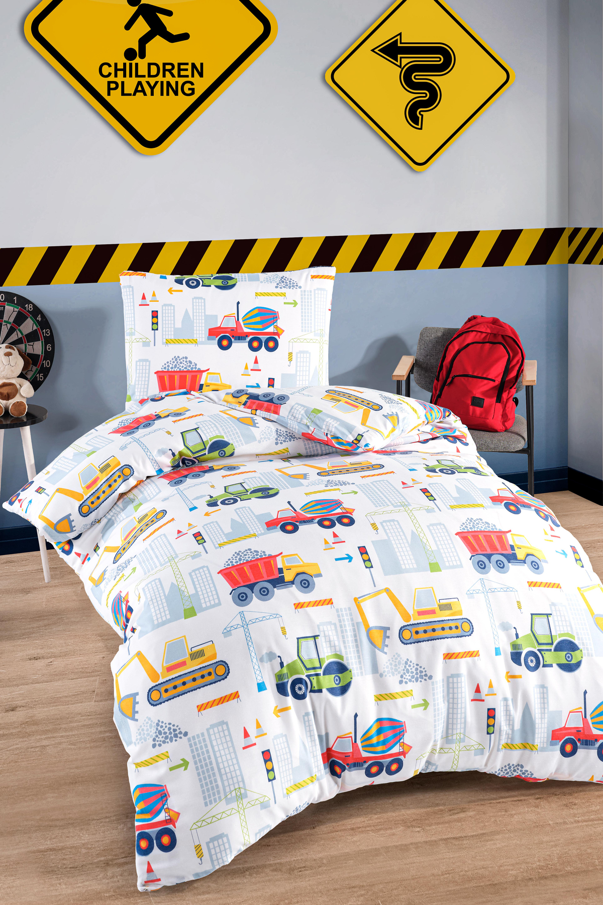 Eponj Home Junior Nevresim Seti Tek Kişilik ŞantiyeParkı Beyaz - Görsel 3