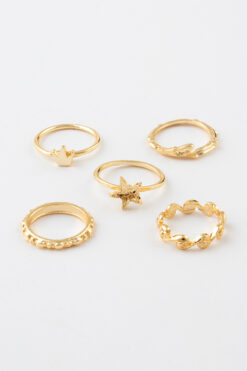 Sortie Aksesuar Dalga Burgu Yıldız ve Dal Yaprak Figürlü 5'li Kombin Yüzük Seti