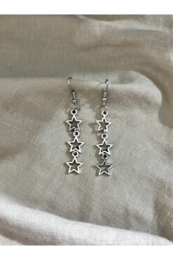 sleyshop Üçlü Gümüş Renk Yıldız Küpe