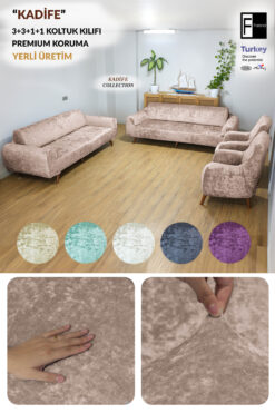 Faiend Kadife 3 3 1 1 Kahverengi Lastikli Kanepe Örtüsü | Lastikli Koltuk Örtüsü | Koltuk Kılıfı