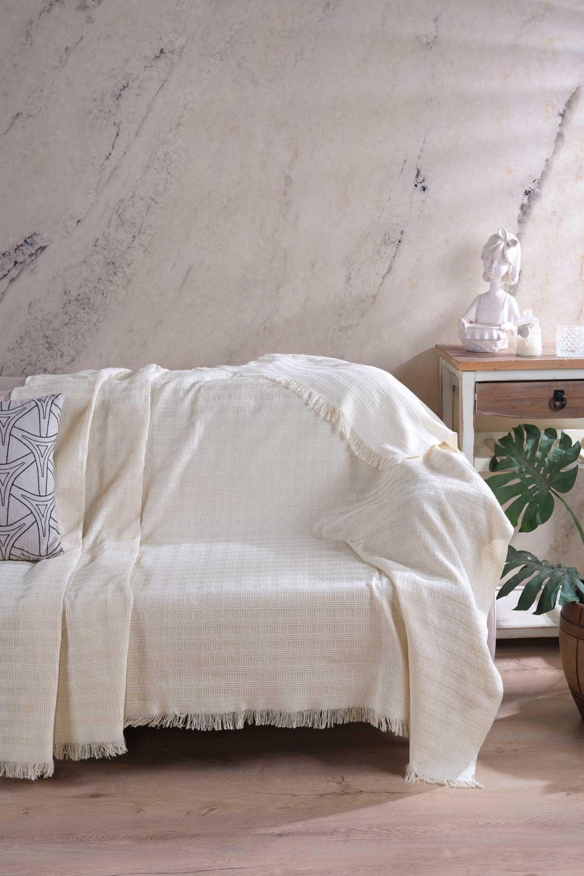 Elart Carlo Koltuk Örtüsü Koltuk Şalı (170x200cm) Ekru