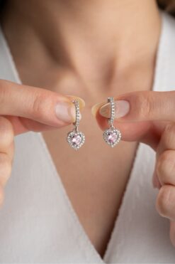 Silvano Jewelry 925 Ayar Gümüş Pembe Kalpli Küpe