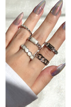 Eylülün Takısı Kadın Gümüş Renk 5 li Tasarım Yüzük Seti