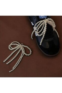 Âlâ Atelier 1 Çift Çıkarılabilir Incili Fiyonk Ayakkabı Tokası Fiyonk Charms Krem Fiyonk Aplike Y2k