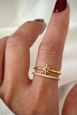 Leo'Stone Özel Tasarım Yıldız Model İkili İnce Yarım Tur Zirkon Taşlı Ayarlanabilir Kadın Yüzük