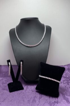 Ressia Gümüş Kaplama Zirkon Taşlı Su Yolu Kolye & Bileklik & Küpe Seti