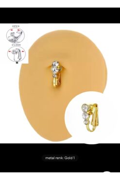 Arescollection DELİK GEREKTİRMEYEN ( DELİKSİZ) TAŞLI ZARİF SADE SALLANTISIZ KLİPSLİ FAKE GÖBEK PİERCİNGİ