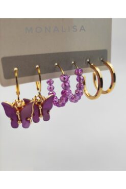 monalisatoka Kadın 6 'Lı Lila Kelebek Küpe Seti