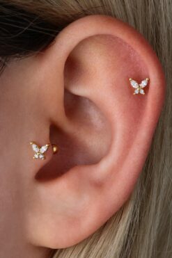 Vilma Aksesuar Kelebek Helix Tragus Cerrahi Çelik Piercing (8mm) Gold Renk