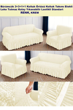 ARTUÇ Bürümcük Koltuk Kanepe Örtüsü Takımı Lastikli Etekli Koltuk Kanepe Kılıfı 3+3+1+1 Standart