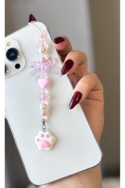 MİRAZ TASARIM PATİ DEKORLU FİYONKLU TELEFON CHARMI TELEFON İPİ ÇANTA CHARMI ASKISI
