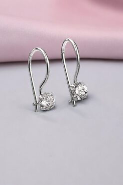 jelux silver Gümüş 5 mm Premium Star Kesim Zirkon Tek Taş Mengeçli Küpe