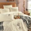 Uçkan home %100 Organik Pamuk 6 Parça Yıkanmış Kumaş Çift Kişilik Püsküllü Nakışlı Nevresim Takımı