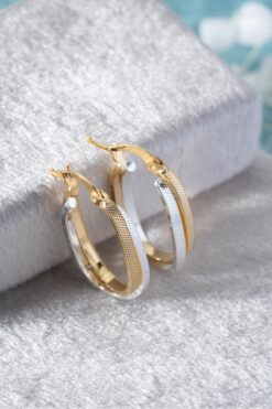 Nereze 925 Ayar Gümüş Bereketi Çift Renk Noktalı U Model Halka Küpe